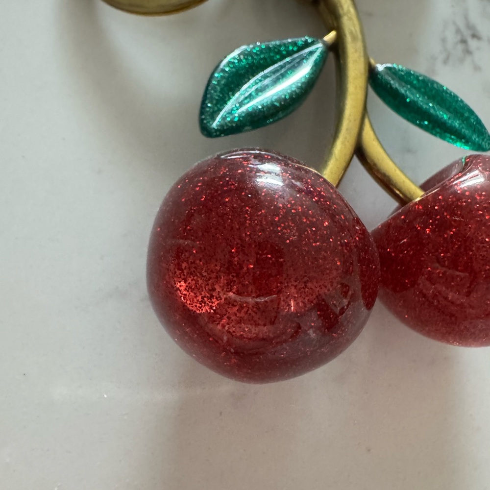 NWOT Large Cherry Charm Keychain - Red & Green - Picture 2 of 5